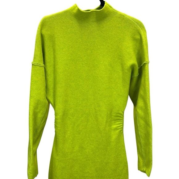 ZARA Neon Green Wool Viscose Blend Knit Midi Dress Long Sleeve Bodycon L - Picture 6 of 11